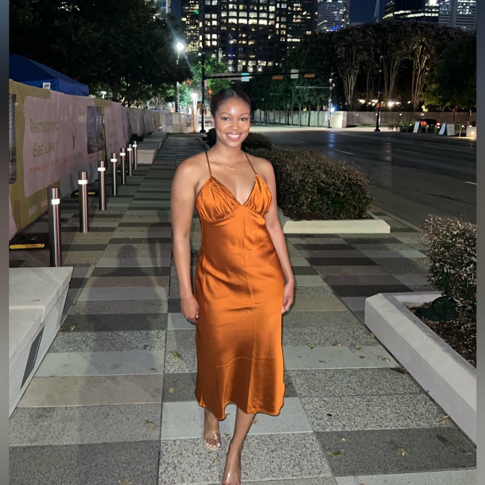 Abercrombie & Fitch Ruched Satin Slip Midi Dress